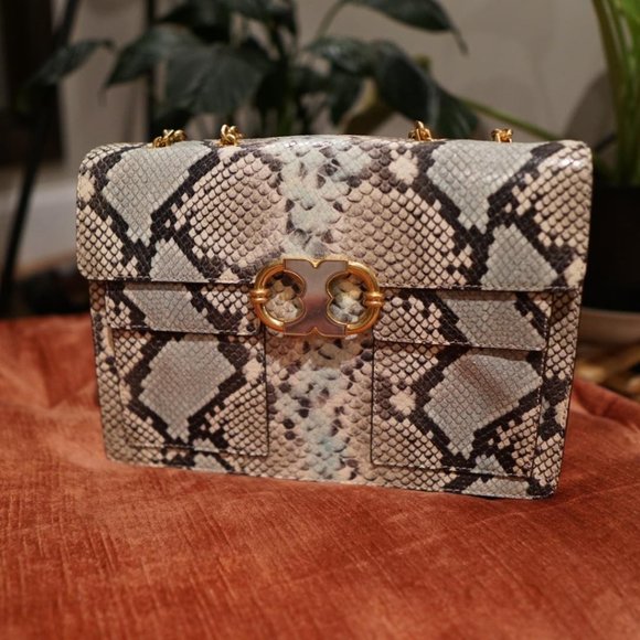 tory burch gemini link snakeskin medium shoulder - Picture 1 of 7